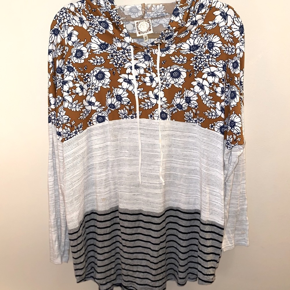 TRUSELF print color block hooded hi-lo